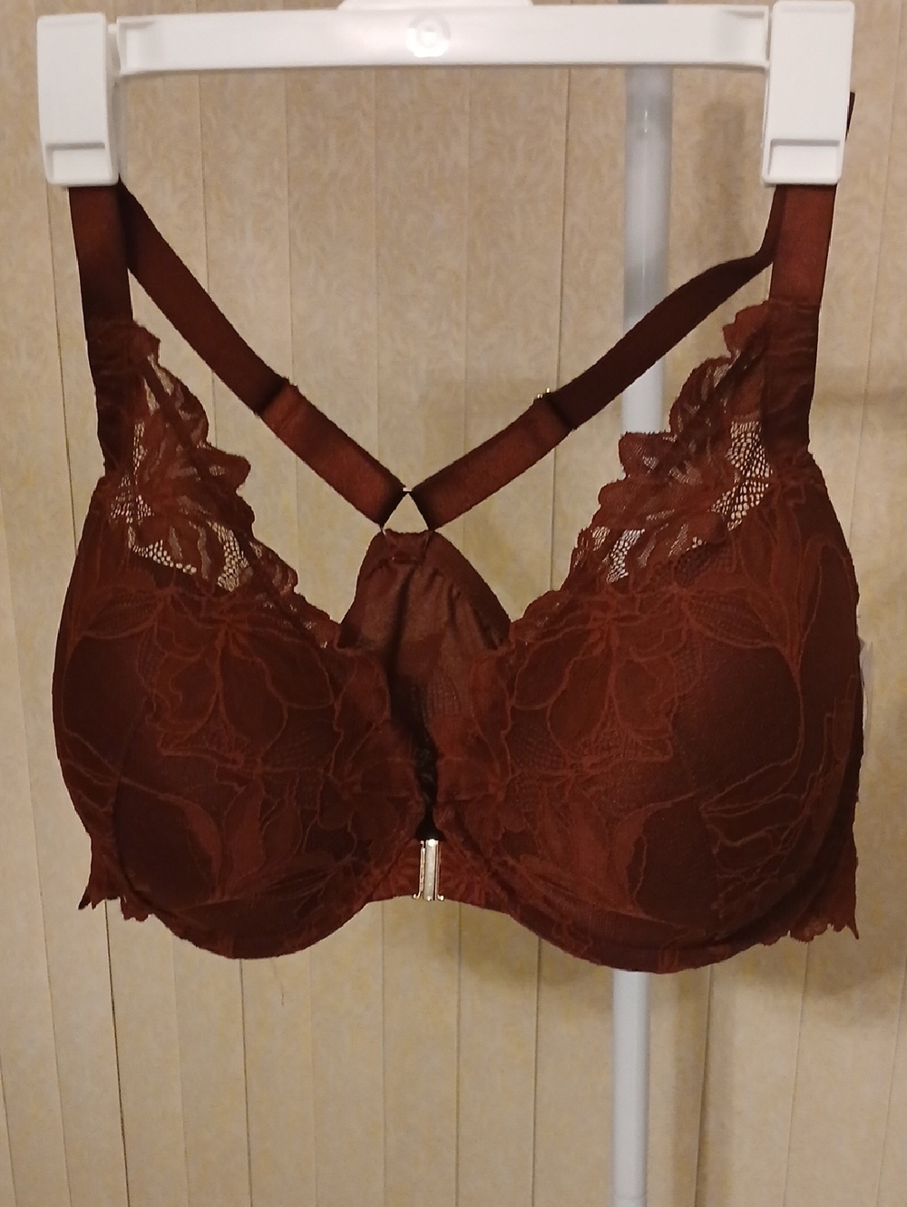 Auden Lace Front-Closure Bra in Deep Burngey sz. 46C